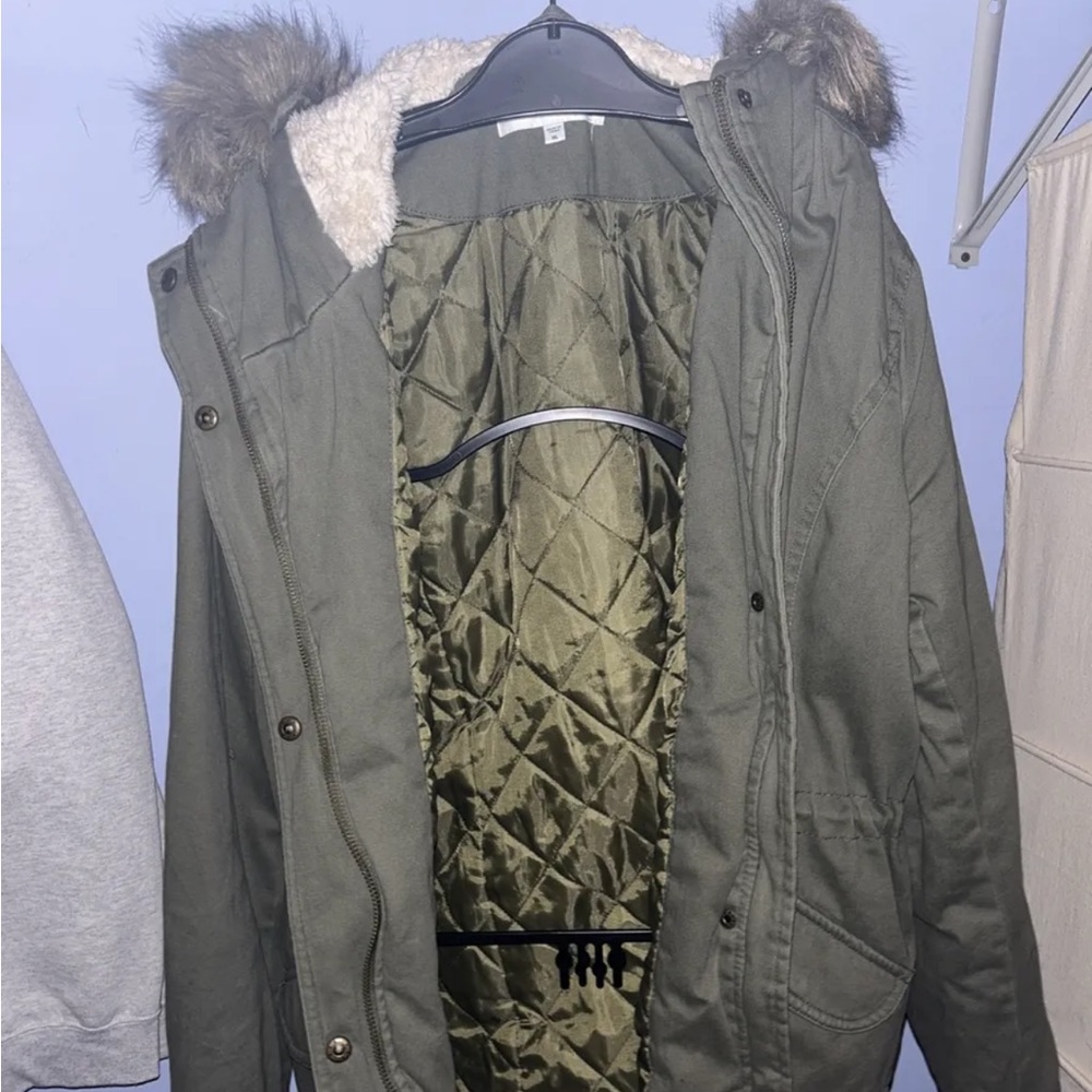 Sebby Womens Coat Faux Fur Hood Zip Snap Mid Length